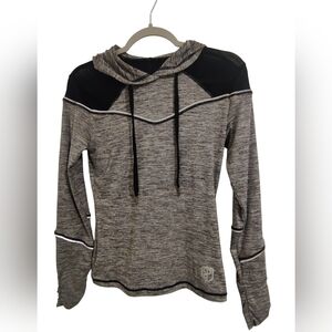 Born Primitive XS Gray Black Hooded Mesh Athletic Athleisure Long Sleeved Shirt